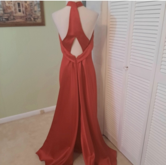 Alyce halter double train red maxi mermaid dress sz 10 - Picture 2 of 6